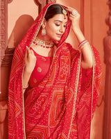 Vishal Prints Amaranth Red Printed Chiffon Bandhani Print Saree With Fancy Border