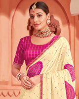 Vishal Prints Royal Cream Printed Chiffon Bandhani Print Saree With Foil Print And Cut Work Border