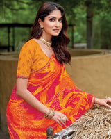 Vishal Prints Reddish Orange Fancy Chiffon Traditional Print Saree With Cut Work Border