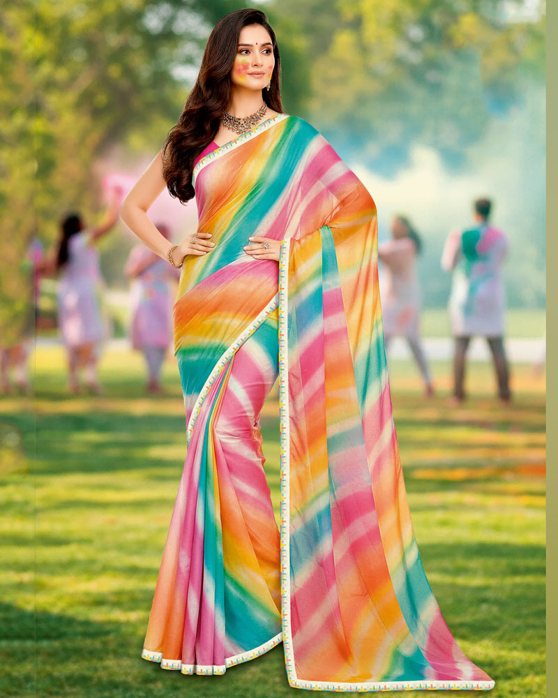 Vishal Prints Multi-Color Digital Print Georgette Saree With Fancy Border