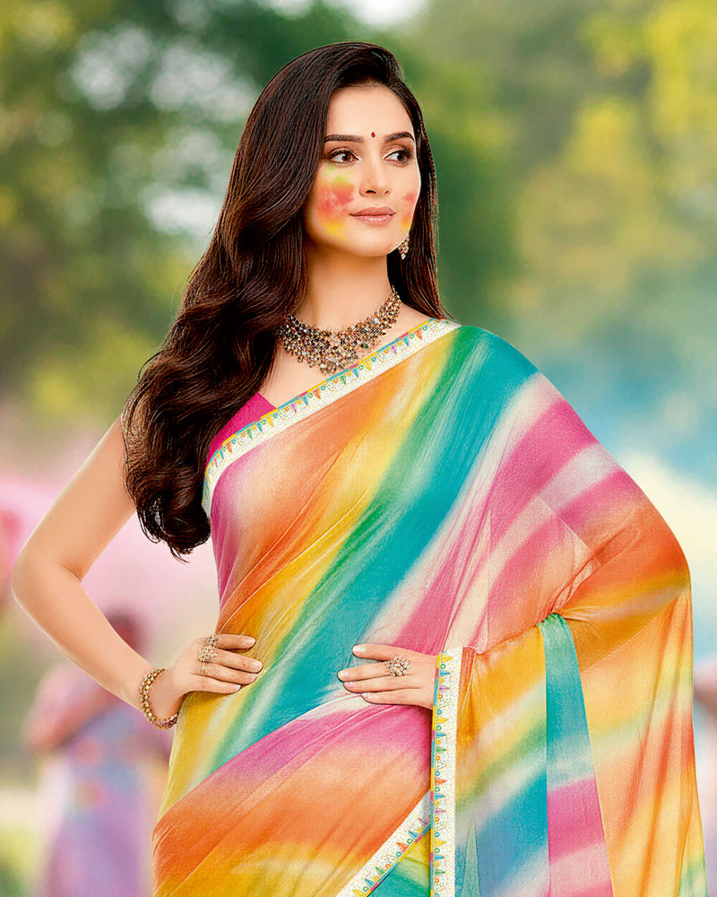 Vishal Prints Multi-Color Digital Print Georgette Saree With Fancy Border