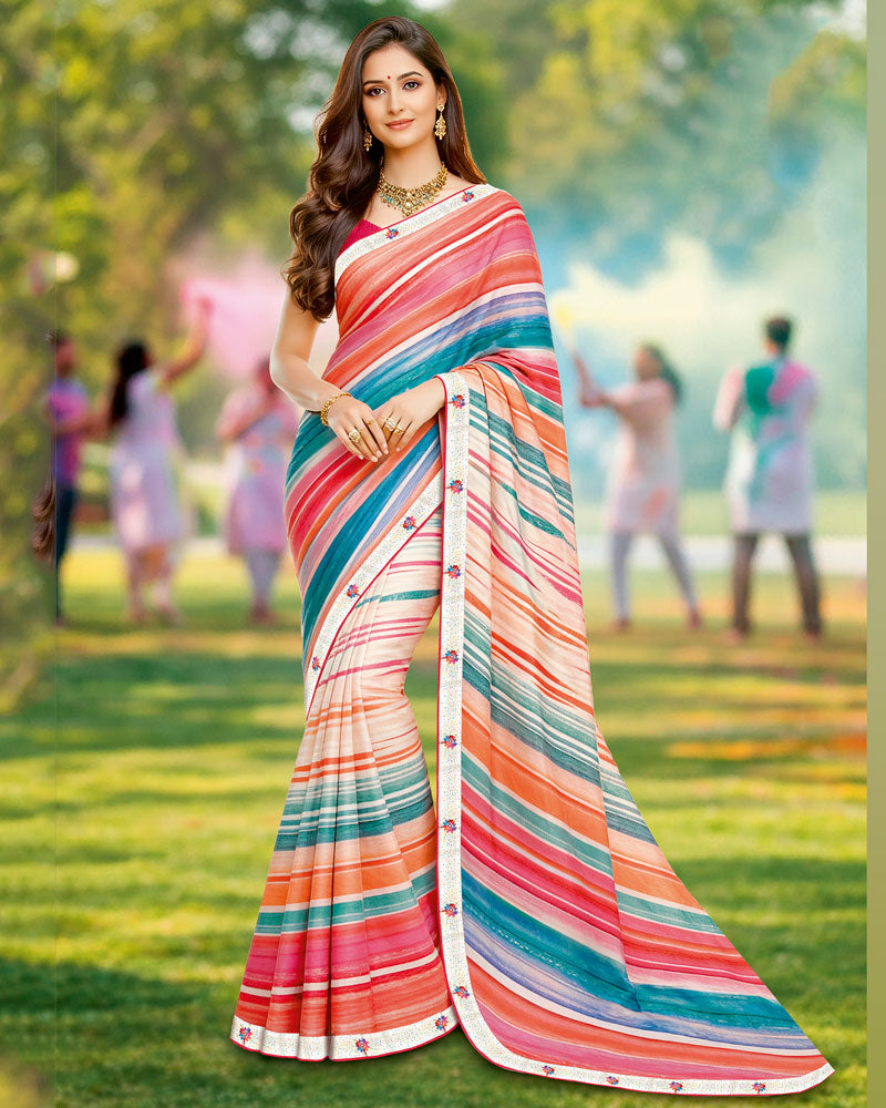 Vishal Prints Multi-Color Digital Print Georgette Saree With Fancy Border