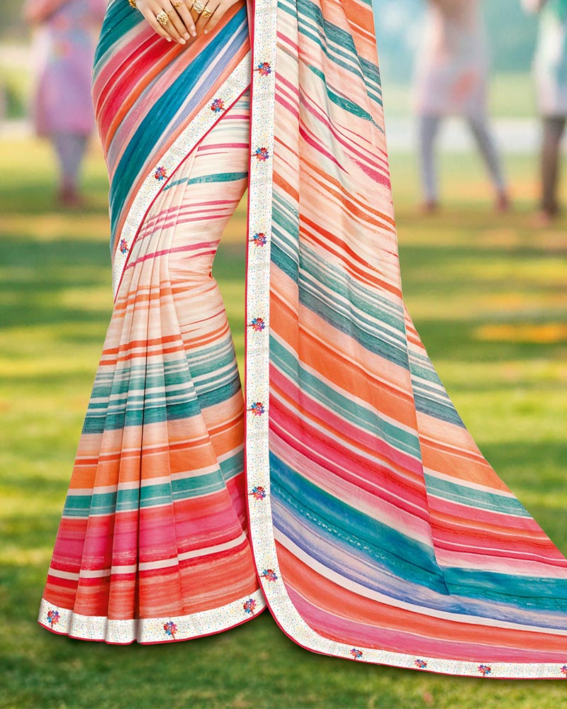 Vishal Prints Multi-Color Digital Print Georgette Saree With Fancy Border