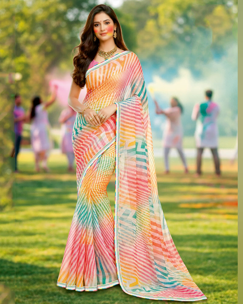 Vishal Prints Multi-Color Digital Print Georgette Saree With Fancy Border