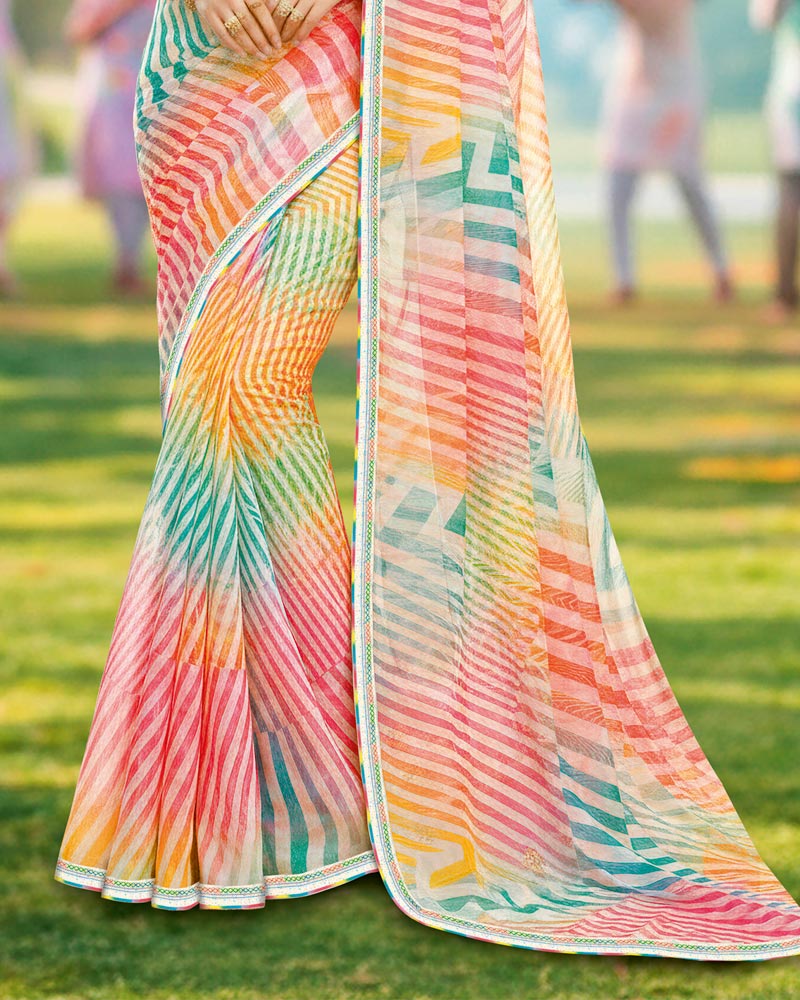 Vishal Prints Multi-Color Digital Print Georgette Saree With Fancy Border