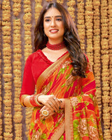 Vishal Prints Orange Printed Saree Georgette Saree With Border