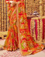 Vishal Prints Orange Printed Saree Georgette Saree With Border