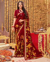 Vishal Prints Maroon Printed Saree Georgette Saree With Border