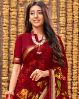 Vishal Prints Maroon Printed Saree Georgette Saree With Border