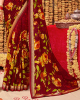Vishal Prints Maroon Printed Saree Georgette Saree With Border