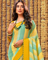 Vishal Prints Mustard And Teal Printed Saree Georgette Saree With Border