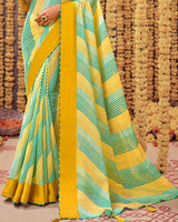 Vishal Prints Mustard And Teal Printed Saree Georgette Saree With Border