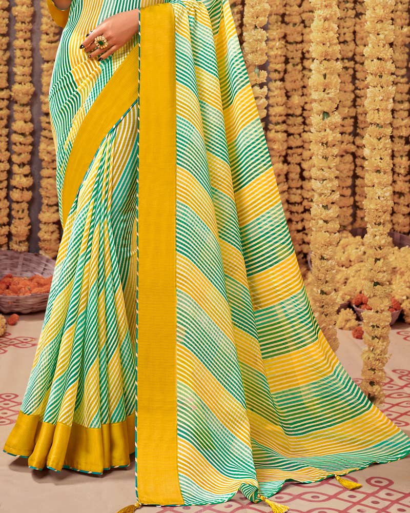 Vishal Prints Mustard And Teal Printed Saree Georgette Saree With Border