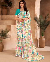 Vishal Prints Off White And Multi Color Printed Georgette Saree With Fancy Border