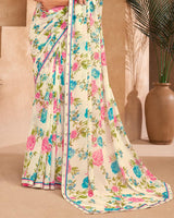 Vishal Prints Off White And Multi Color Printed Georgette Saree With Fancy Border