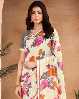 Vishal Prints Ivory And Multi Color Printed Georgette Saree With Fancy Border
