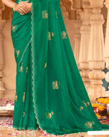 Vishal Prints Tropical Green Designer Organza Zari Weaving Saree With Cut Work Diamond Border