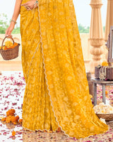 Vishal Prints Yellowish Orange Designer Organza Zari Weaving Saree With Cut Work Diamond Border