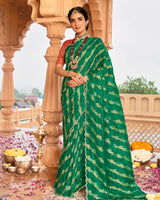 Vishal Prints Dark Spring Green Designer Organza Zari Weaving Saree With Cut Work Diamond Border