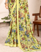 Vishal Prints Light Yellow Printed Georgette Saree With Satin Border
