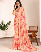 Vishal Prints Orange Printed Georgette Saree With Satin Border
