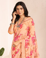 Vishal Prints Orange Printed Georgette Saree With Satin Border
