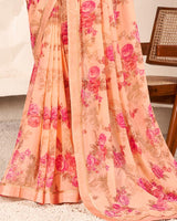 Vishal Prints Orange Printed Georgette Saree With Satin Border