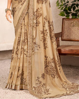 Vishal Prints Tan Brown Printed Georgette Saree With Satin Border