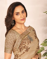 Vishal Prints Tan Brown Printed Georgette Saree With Satin Border