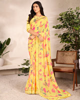 Vishal Prints Light Yellow Printed Georgette Saree With Satin Border