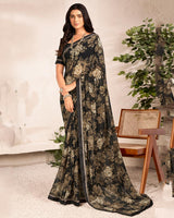 Vishal Prints Black Printed Georgette Saree With Satin Border