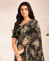 Vishal Prints Black Printed Georgette Saree With Satin Border