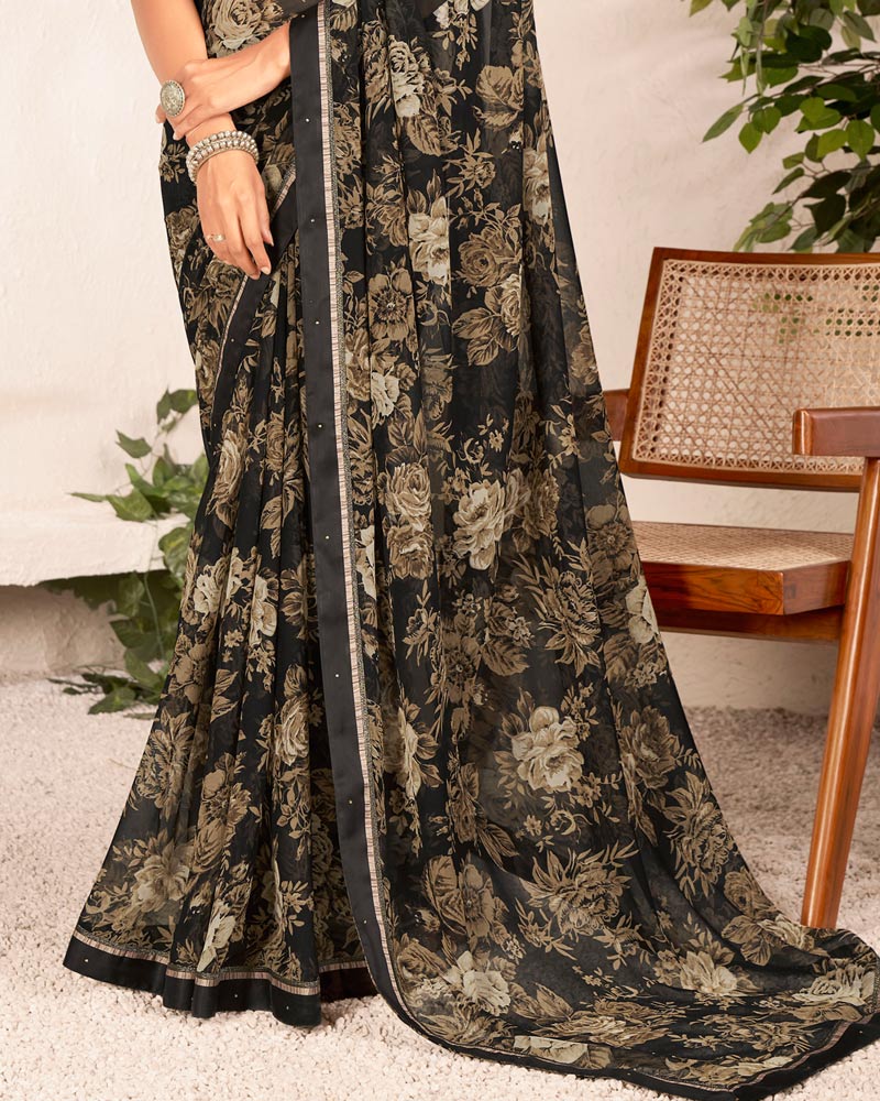 Vishal Prints Black Printed Georgette Saree With Satin Border