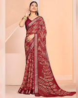 Vishal Prints Old Brick Red Criva Crepe Digital Print Saree With Weaved Viscose Patta