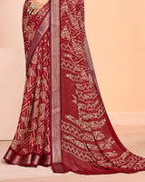 Vishal Prints Old Brick Red Criva Crepe Digital Print Saree With Weaved Viscose Patta