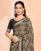 Vishal Prints Tobacco Brown Criva Crepe Digital Print Saree With Weaved Viscose Patta