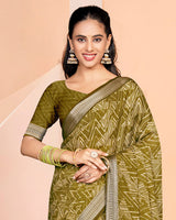 Vishal Prints Sandy Taupe Criva Crepe Digital Print Saree With Weaved Viscose Patta