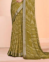 Vishal Prints Sandy Taupe Criva Crepe Digital Print Saree With Weaved Viscose Patta