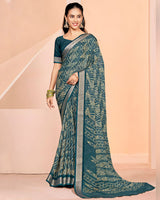 Vishal Prints Bluish Grey Criva Crepe Digital Print Saree With Weaved Viscose Patta