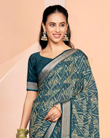 Vishal Prints Bluish Grey Criva Crepe Digital Print Saree With Weaved Viscose Patta