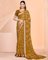 Vishal Prints Brownish Orange Criva Crepe Digital Print Saree With Weaved Viscose Patta