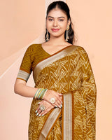 Vishal Prints Brownish Orange Criva Crepe Digital Print Saree With Weaved Viscose Patta