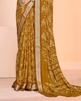 Vishal Prints Brownish Orange Criva Crepe Digital Print Saree With Weaved Viscose Patta