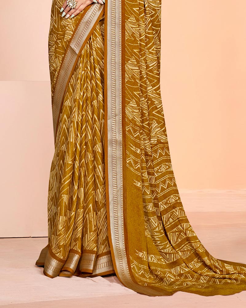 Vishal Prints Brownish Orange Criva Crepe Digital Print Saree With Weaved Viscose Patta