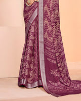 Vishal Prints Light Wine Criva Crepe Digital Print Saree With Weaved Viscose Patta