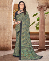 Vishal Prints Dark Navy Blue Digital Print Crepe Saree