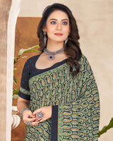 Vishal Prints Dark Navy Blue Digital Print Crepe Saree