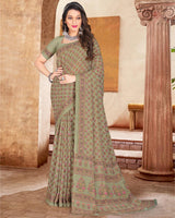 Vishal Prints Khakhi Green Digital Print Crepe Saree