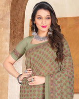 Vishal Prints Khakhi Green Digital Print Crepe Saree