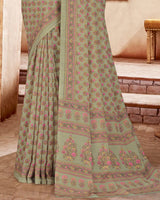 Vishal Prints Khakhi Green Digital Print Crepe Saree
